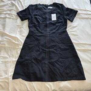 NWT THML Black Aline midi short sleeve cotton dress contrast stitch size M
